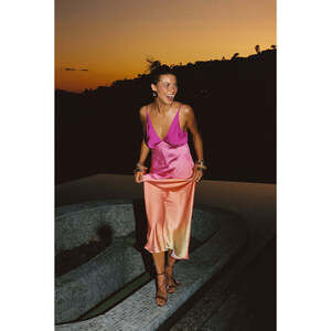 12th Tribe Mirabella Pink Satin Sorbet Maxi Dress Size LL